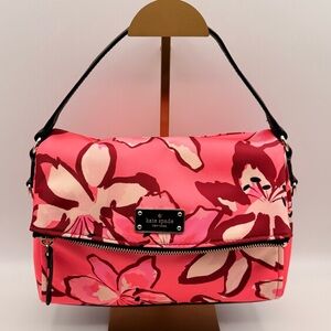 Kate Spade Floral Nylon Shoulder Crossbody Bag Pink Black Gold Hardware